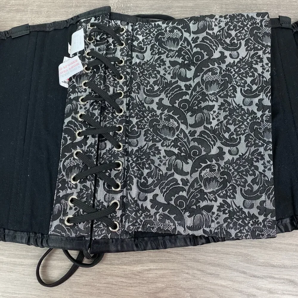 Black&Gray Paisley Brocade Lace Up Corset Sz.36